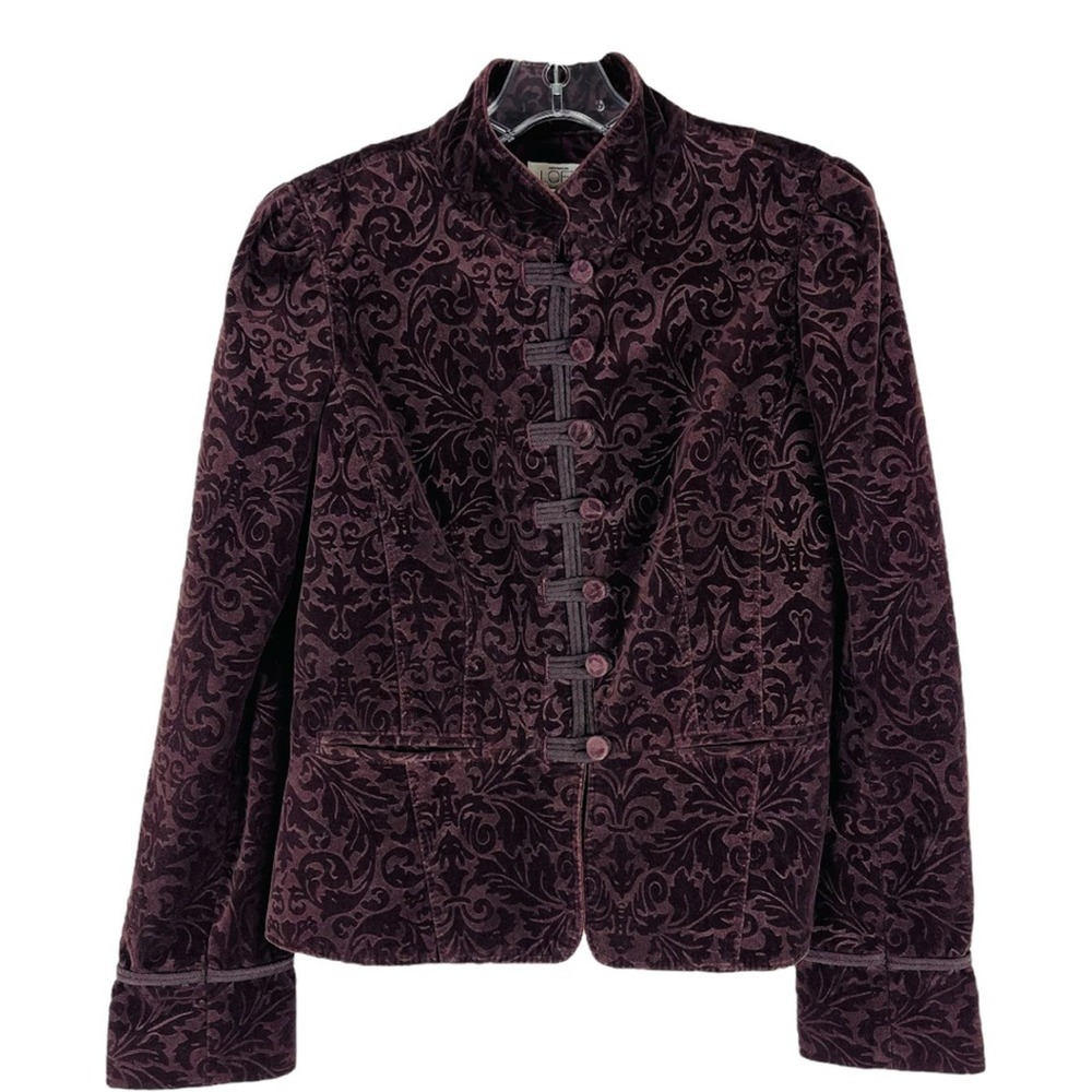Loft purple plum velvet gothic brocade button preppy office blazer jacket 6